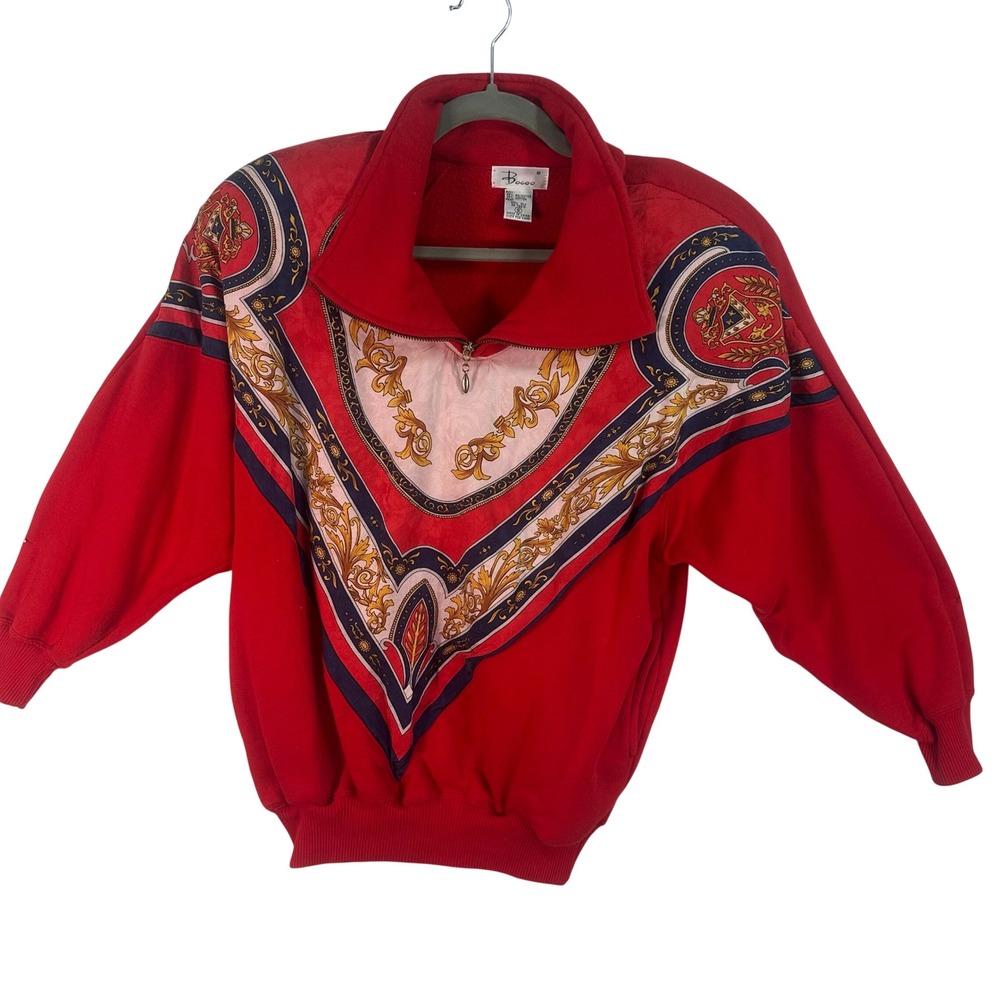 Bocoo Vintage Qtr Zip Sweatshirt Womens Red Silk Fleece Mock Neck Oversized - Picture 8 of 8
